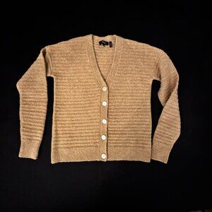 Theory Petite Horizontal Ribbed Wool Cardigan Sweater